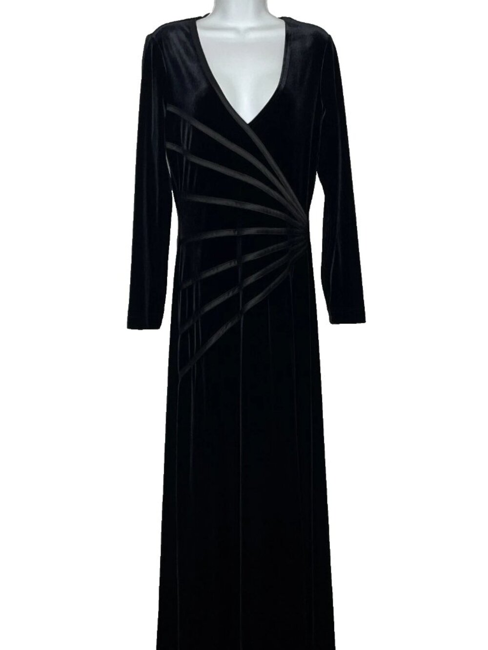 Vintage 90s Jessica Howard Maxi Dress Gown Size 8 Black Velvet Ribbon Trim